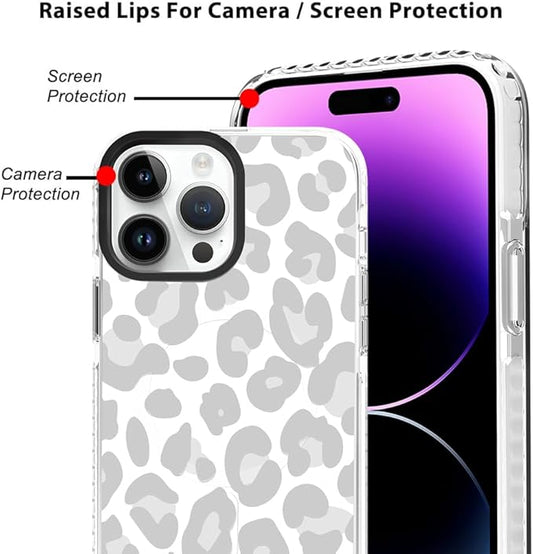 SAKUULO Magnetic for iPhone 14 Pro Case Light Gray Leopard Print Pattern [Compatible with MagSafe] Wireless Charge Slim Shockproof Case for iPhone 14 Pro Phone Case, Gray Leopard (6.1")