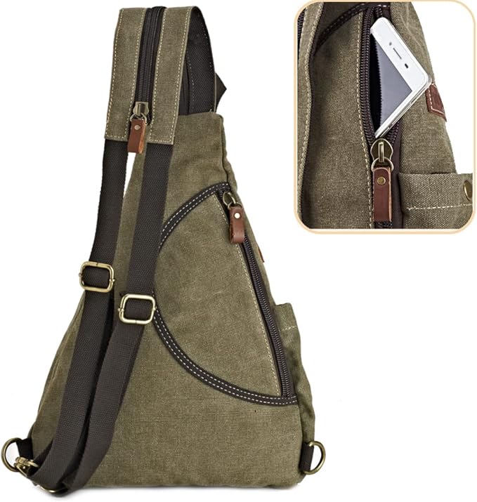 Canvas Sling Bag Convertible Crossbody Chest Bag Shoulder Backpack Daypack for Men Women Outdoor Cycling Travel