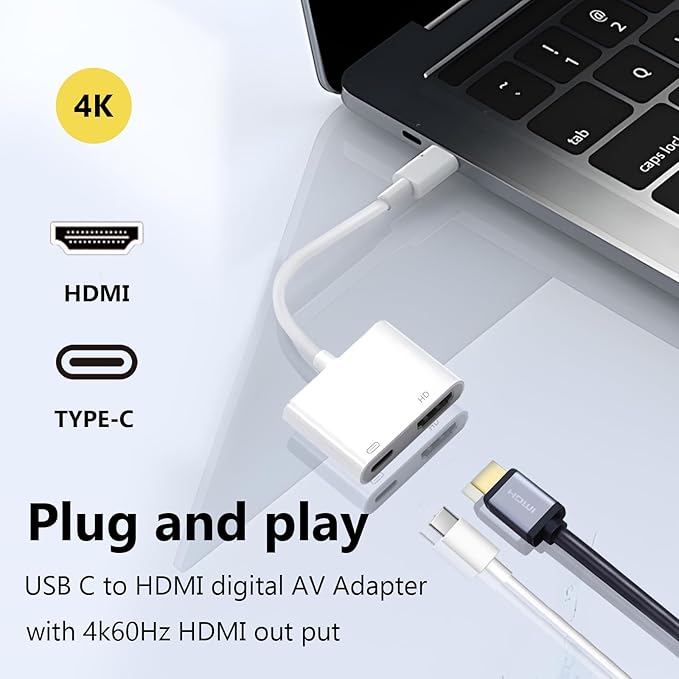 USB C to HDMI Adapter, Type C to 4K HDMI Adapter with 100W PD Multiport Digital AV Converter for MacBook Pro/air, iPad Pro/air, iPhone 15/16, Tablets, Switch and More USB-C Devices