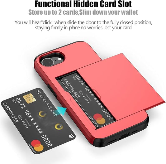 Nvollnoe for iPhone 16e Case with Card Holder Dual Layer Heavy Duty Protective Hidden Card Slot Slim Wallet Cover for iPhone 16e 6.1''(Red)