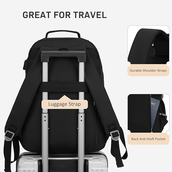 School Backpack for Teen Girls, Cute Laptop Backpack for Women Students, Large Middle High School Bags Aesthetic Bookbag for College Travel Fit 17.3 Inch Laptop (Black)
