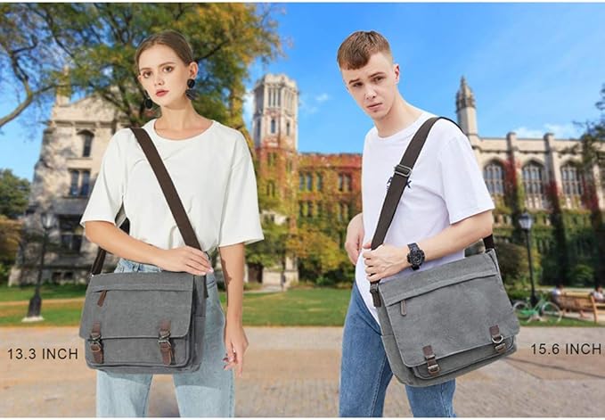 Messenger Bag for Men Retro, Canvas Satchel casual Briefcases Laptop Bag fit 13.3 15.6 Inch