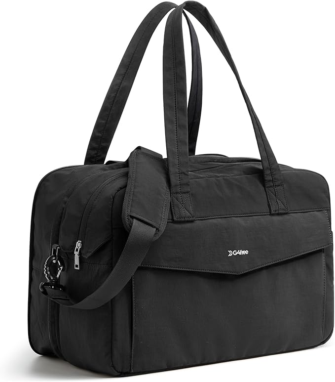 G4Free Expandable Duffle Bag for Travel Weekender Overnight Carry On Tote Duffel Bags for Men Women (Black)