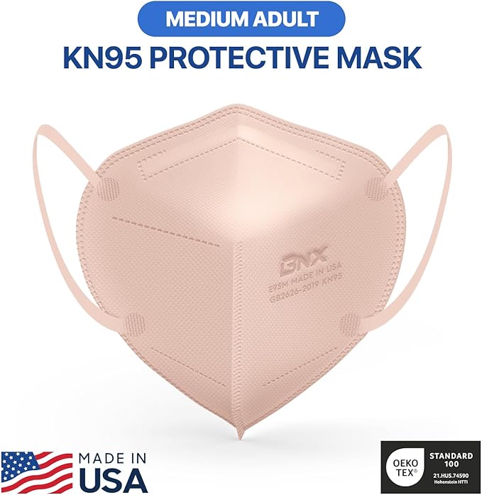 BNX KN95 Face Masks Made in USA (Adult Large, Adult Medium, Kids Small) (Earloop) (Model: E95/E95M/E95S)
