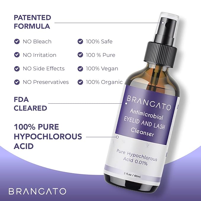 Eyelid and Lash Cleanser - Dry Eye Relief, Stye and Blepharitis Treatments, FDA-Cleared Hypochlorous Acid Spray, 60mL(2oz)