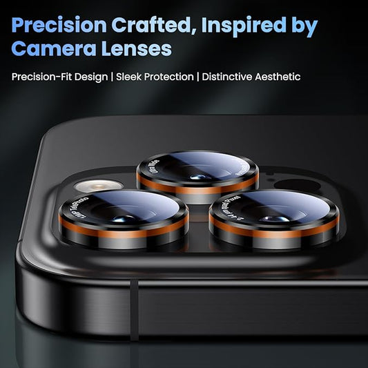Uyiton for iPhone 17 Pro Max/17 Pro/16 Pro Max/16 Pro/15 Pro Max/15 Pro/14 Pro Max/14 Pro Camera Lens Protector - Military-Grade Tempered Glass Metal Camera Cover, Easy to Install,Black+Orange