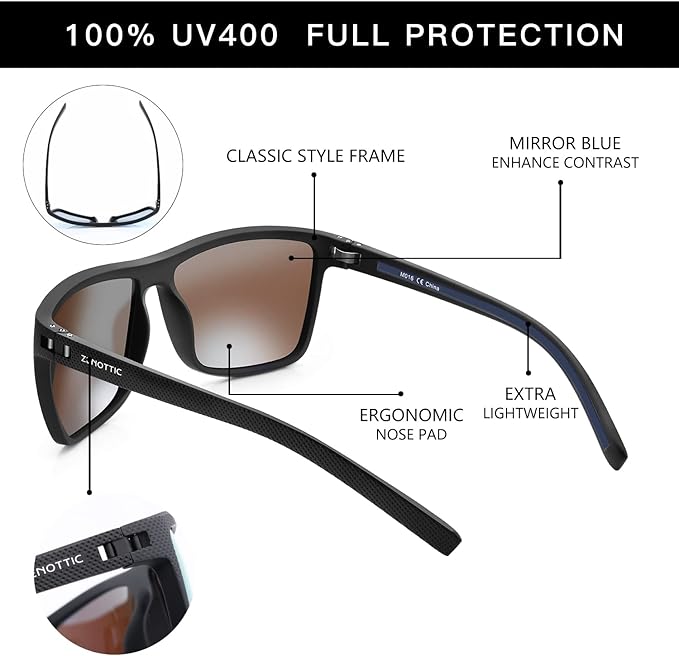 ZENOTTIC Polarized Sunglasses for Men Lightweight TR90 Frame UV400 Protection Square Sun Glasses
