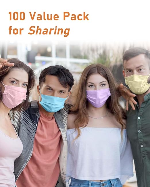Face Masks Disposable 100 Pack, 4 Ply ASTM Level 3 Medical Grade, Breathable for Adult Outdoor Protection, Individually Wrapped for Home, School & Office, Classic