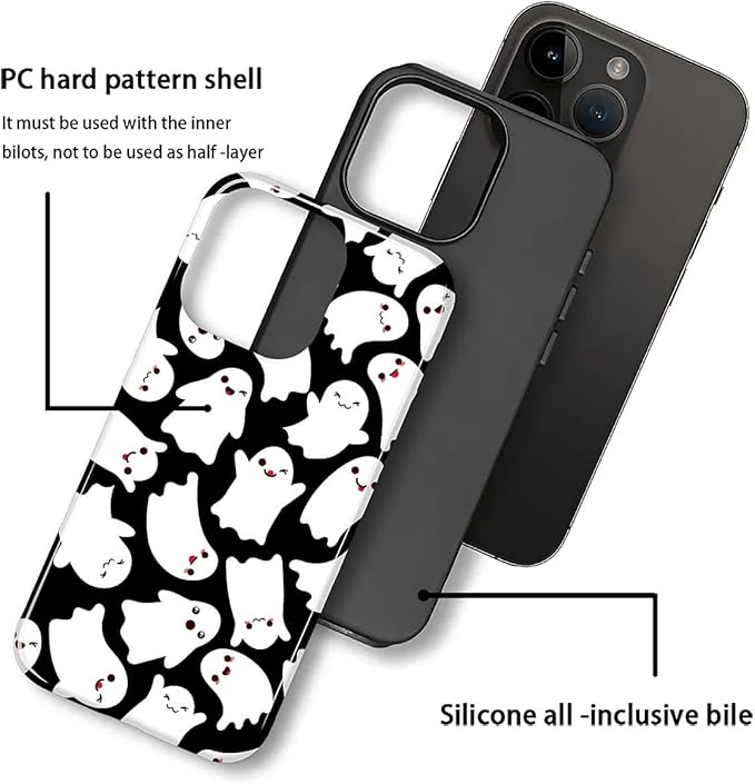 Case for iPhone 13 Pro Max Case,Halloween Ghosts Bats Design - Hybrid Dual Protection Silicone + Hard PC Shockproof Full Body Cover Slim Anti-Scratch Protective Case for Men Women