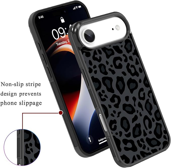 KANGHAR Case Compatible with iPhone Air,Black Leopard Design,Tire Texture Non-Slip +Shockproof Rugged TPU Protective Case for iPhone Air 6.5 Inch