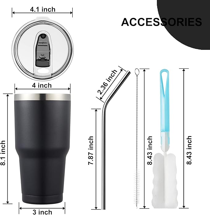 COMOOO 30oz Matte Black Tumbler Bulk Stainless Steel Insulated Tumbler with Lid Double Wall Vacuum Coffee Cup Large Travel Mug for Hot and Cold Drinks, Home, Office, School,Party (Black, 4 Pack)