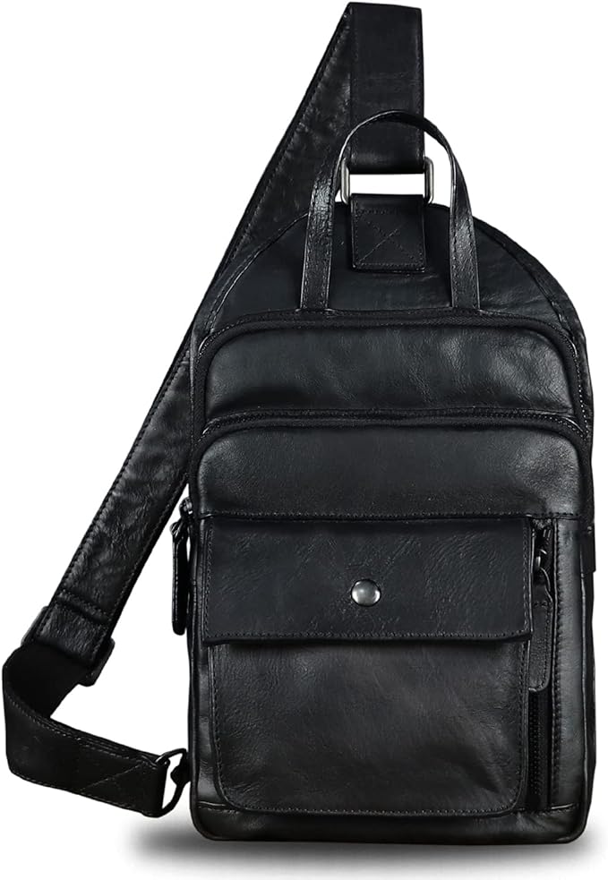 Genuine Leather Sling Bag for Men and Women Vintage Real Leather Fashion Sling Backpack Shoulder Crossbody Chest Purse