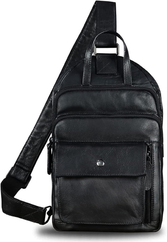 Genuine Leather Sling Bag for Men and Women Vintage Real Leather Fashion Sling Backpack Shoulder Crossbody Chest Purse