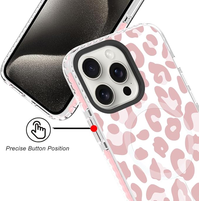SAKUULO Magnetic for iPhone 15 Pro Case [Compatible with MagSafe] Light Pink Leopard Print Pattern Wireless Charge Slim Shockproof Case for iPhone 15 Pro Phone Case, Pink Leopard (6.1")