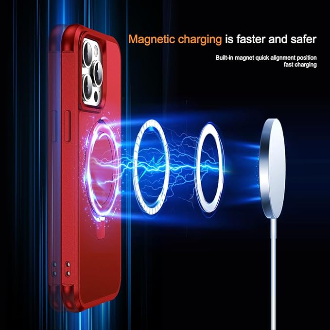 Compatible with iPhone 12 Pro Max Case & iPhone 13 Pro Max Case 6.7" with Magnetic O-Ring Stand [Compatible with Mag-Safe][Great Grip Feeling], Red