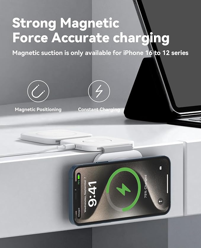 3 in 1 Charging Station for Apple Multiple Devices, Foldable Magnetic Fast Wireless Charger Dock, Travel Charging Pad for iPhone 17 16 15 14 13 12 Pro Max Plus Apple Watch Series & AirPods 4/3/2/Pro