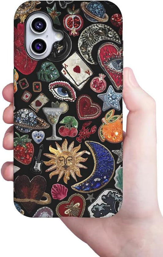 Generic Case Compatible with iPhone 14 Pro,Moon and Stars Vintage Phone Case for Girl Women,Durable Protection Case