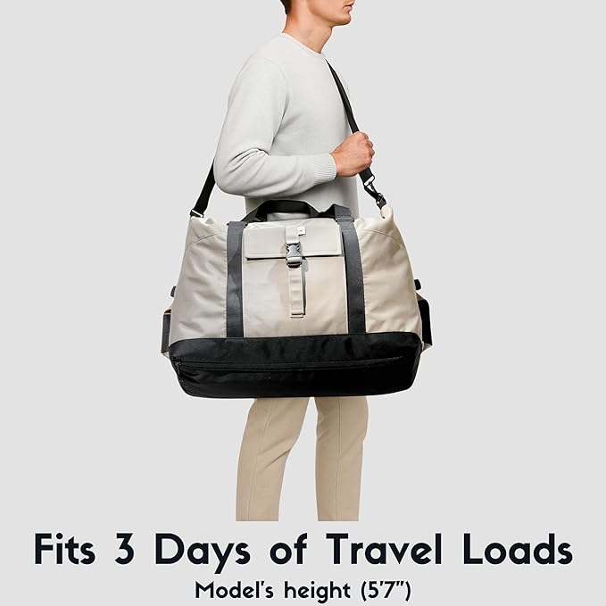 SUNNY BIRD Duffel with Utility Pouch, 40L Weekender Overnight Bag with Shoe Compartment for Travel and Sports (Black)