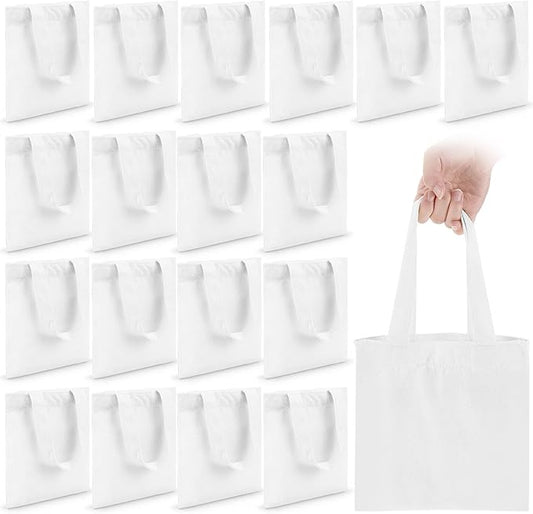 Amylove 24 Pcs Mini Tote Bag Sublimation Blank Canvas Tote Bags Reusable Grocery Luggage DIY Sack Goody for Party Even (10 x 10 Inch,White)
