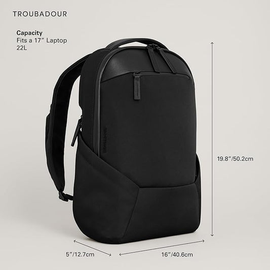 Troubadour Apex 4.0-22L Premium Laptop Backpack - Ergonomic & Water Resistant - Designed for Work and Travel - Black