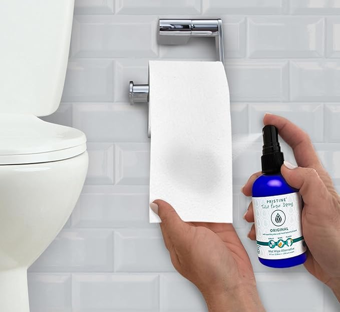 PRISTINE Toilet Paper Spray - As Seen on Shark Tank, More Natural Personal Cleansing Wipes & Flushable Wet Wipes Alternative, Spray Toilet Paper to Create Flushable Wipe, Original, 4 fl oz