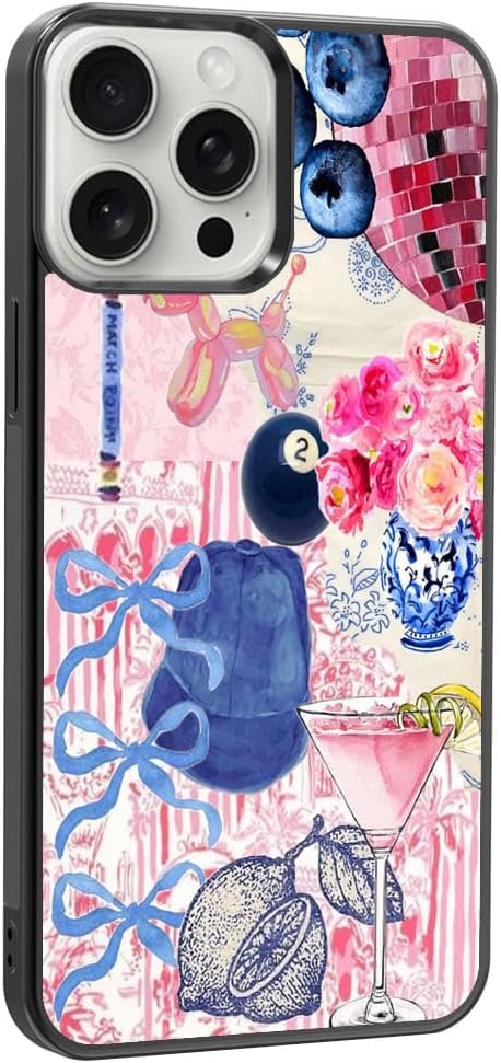 Aesthetic Collage Shockproof Protective Trendy Preppy Phone Case for iPhone 15 Pro Max Cute Flower Bow Cover