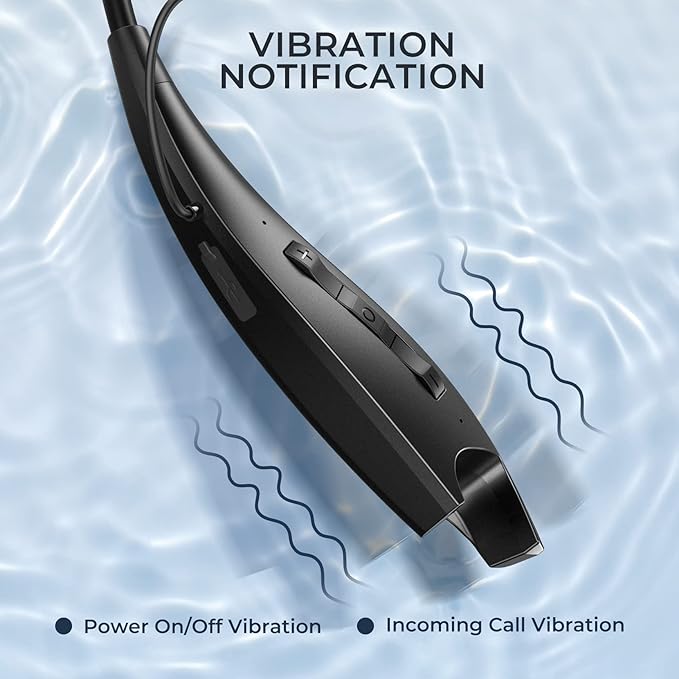 Neckband Bluetooth Headphones, Around The Neck Headphones 24H+ Playtime, Bluetooth Headsets with Call Vibration, Shark Jaw Design Wireless Earbuds+Noise Isolation/Mic/IPX7 Waterproof, 2 Pack