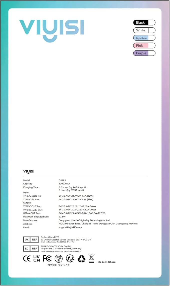 Slim Portable Charger 10000mAh, Travel Power Bank with Built-in USB-C Cable & LED Display, 22.5W Fast Charging Battery Pack Compatible with iPhone 16 15 Samsung S24 S23 -Black