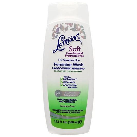 LEMISOL Soft Feminine Wash, Fragrance-Free for Sensitive Skin, 12.5 Fl Oz Bottle