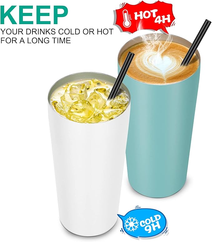 VEGOND 20oz Tumbler Bulk with Lid and Straw 1 Pack, Stainless Steel Vacuum Insulated Tumbler, Double Wall Coffee Cup Travel Mug, White