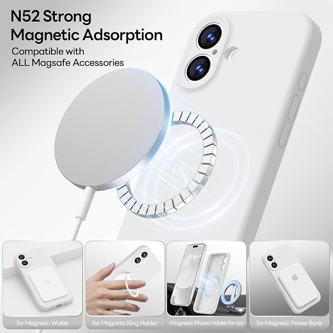 LOVE 3000 Designed for iPhone 17 Case, Premium Silicone [Compatible with Magsafe][Soft Anti-Scratch Microfiber Lining] Shockproof Protective Phone Case for Men Women 6.3", White