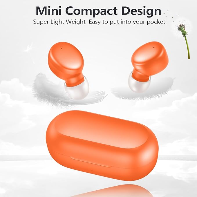 MOZOTER S8 Mini Wireless Earbuds Bluetooth 5.3 in Ear Light-Weight Headphones,60Hrs Playtime Ear Buds with Charging Case,Bluetooth Headsets,Premium Sound with Deep Bass for Sport-Orange