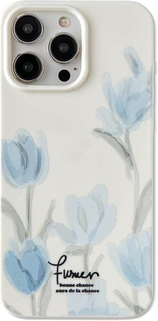 Artistic Blue Tulip Flower Soft Designed for iPhone Case (Beige,for iPhone 14)