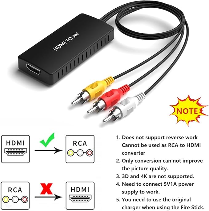 Dingsun HDMI to RCA/AV/CVBS Converter Adapter, HDMI to Older TV Adapter for Apple TV,Roku, Fire Stick, DVD, Blu-ray Player ect.