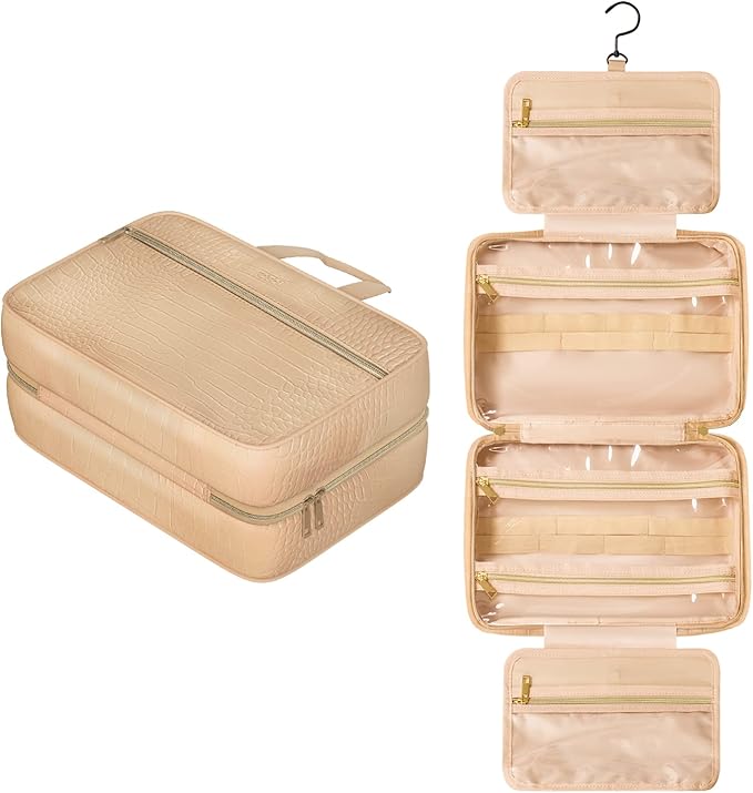 Dot&Dot Spacious Leather Toiletry Bathroom Bag - Hanging Travel Toiletry Bag for Women - Men's & Women's Toiletries Makeup and Cosmetic Organizer for Traveling Women