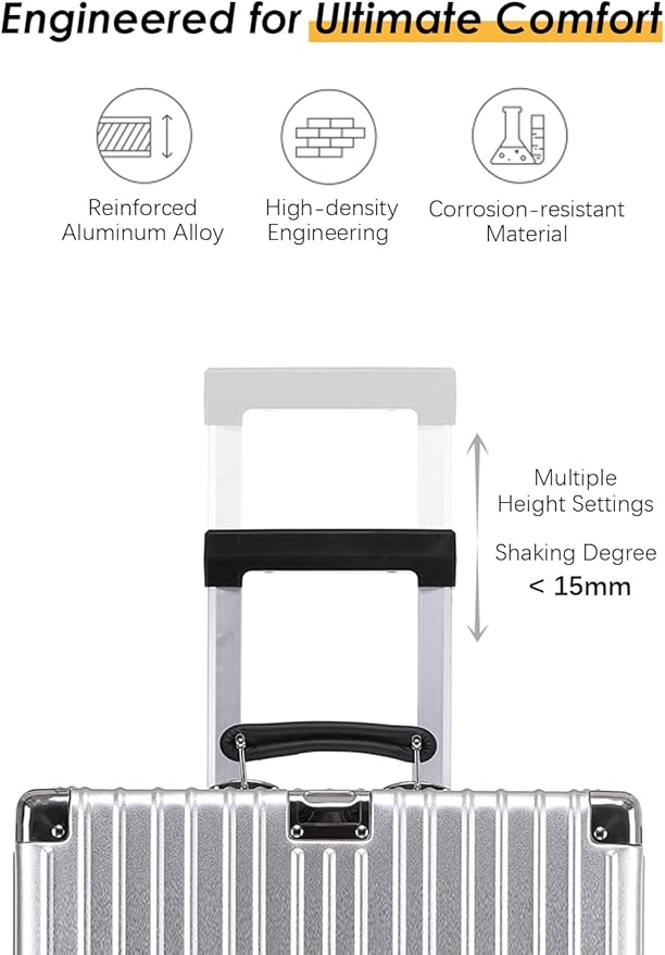 HotWay 28 Inch All Aluminum Checked in Luggage with Leather Handle, Hard Shell Zipperless Suitcase with TSA Locks and Spinner Wheels, Large Luggage for Business Travel, Silver