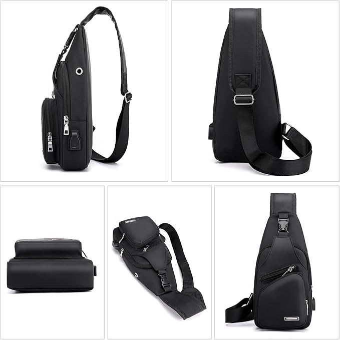 Peicees Mens Leather Crossbody Bag Trendy Sling Bag Man Purse Waterproof Sling Backpack Daypack Cross Body Chest Bag for Men