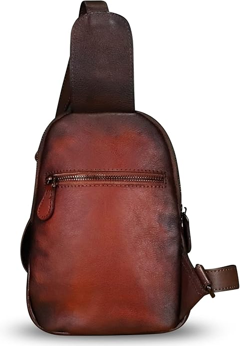 Genuine Leather Silng Bag for Women Small Vintage Leather Sling Backpack Fashion Shoulder Crossbody Bag Chest Purse