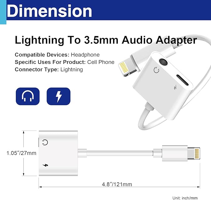 Lightning to 3.5 Mm Headphone Jack Adapter for iPhone, iPhone Aux Adapter Converter Dongle Audio Cable Compatible with All Models Before Apple 14