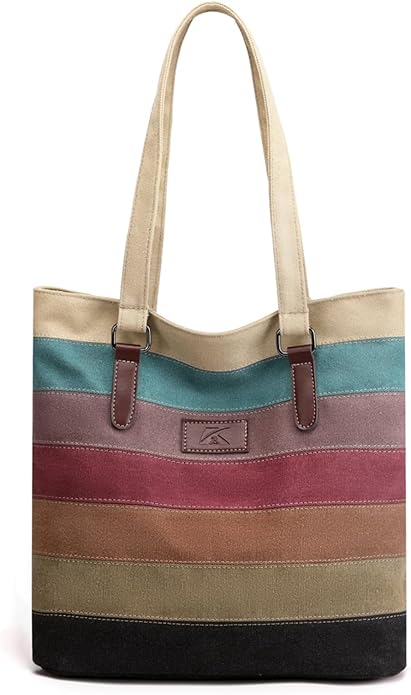 Striped Canvas Tote Bag - Multi-Color Crossbody Shoulder Purse Tote-Handbag for Women