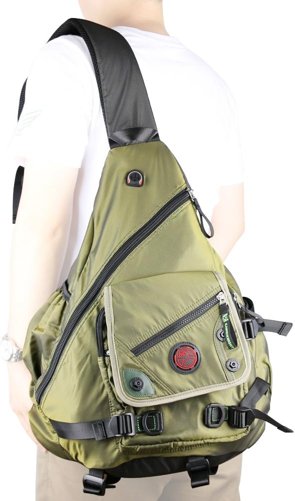 Large Sling Bag Laptop Backpack Cross Body Messenger Bag Shoulder Travel Rucksack (A-Green)