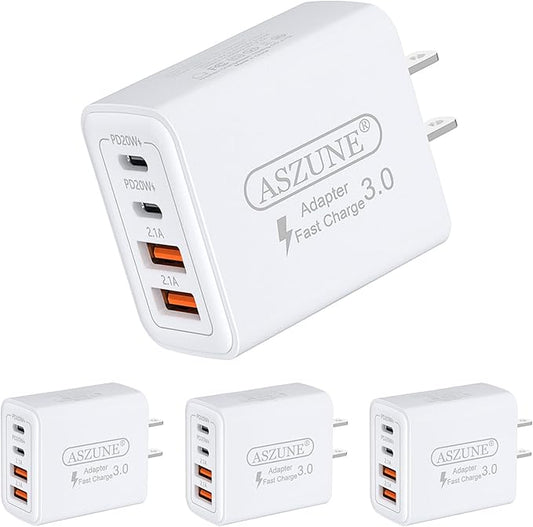 USB C Wall Charger 40W 4-Port,USBC Cube Power Adapter Wall Plug Multiport Type C Brick for Apple Watch Series 9/8/7/6/5/4/3/Ultra 2/1/SE,iPhone 15 Plus/15 Pro Max 4-Pack
