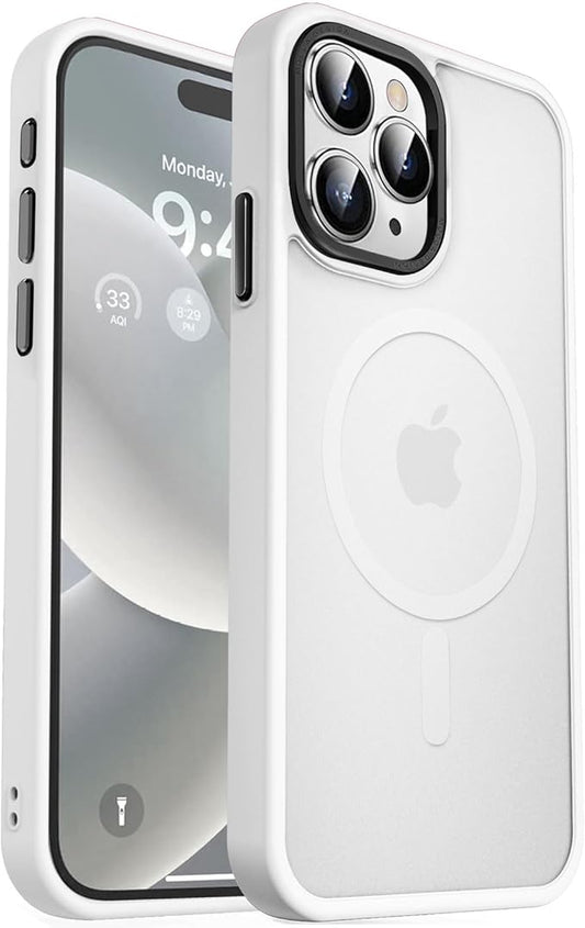MOCCA Strong Magnetic for iPhone 15 Pro Max Case, [Compatible with Magsafe][13FT Military Drop Protection] Slim Translucent Matte Shockproof Case for iPhone 15 ProMax Case 6.7'', Frosted White