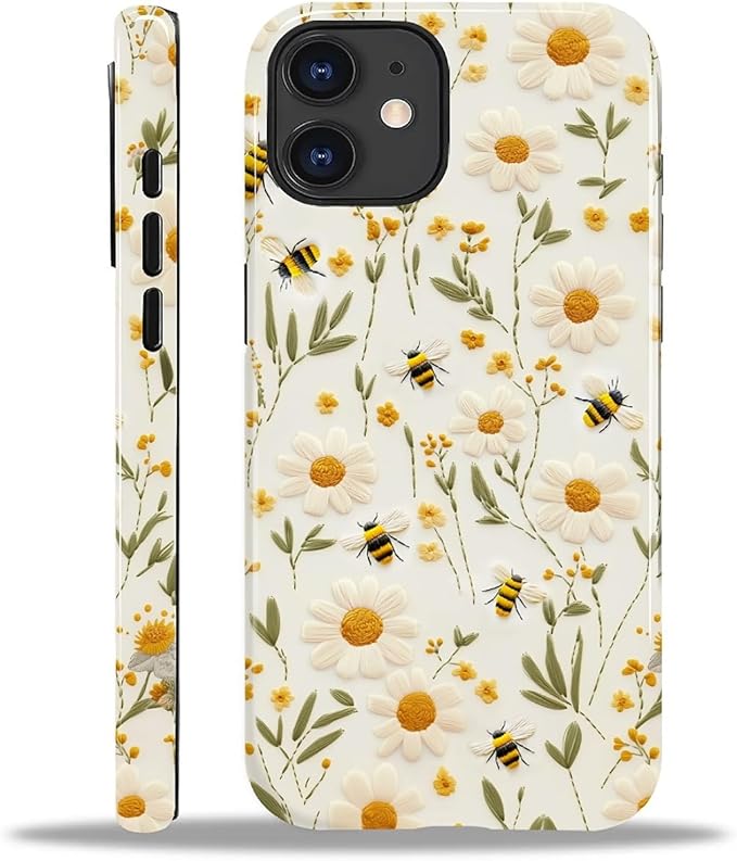 Case for iPhone 11 Case,Bees Sunflowers Design - Hybrid Dual Protection Silicone + Hard PC Shockproof Full Body Cover Slim Anti-Scratch Protective Case for Men Women