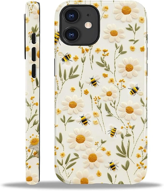 Case for iPhone 11 Case,Bees Sunflowers Design - Hybrid Dual Protection Silicone + Hard PC Shockproof Full Body Cover Slim Anti-Scratch Protective Case for Men Women