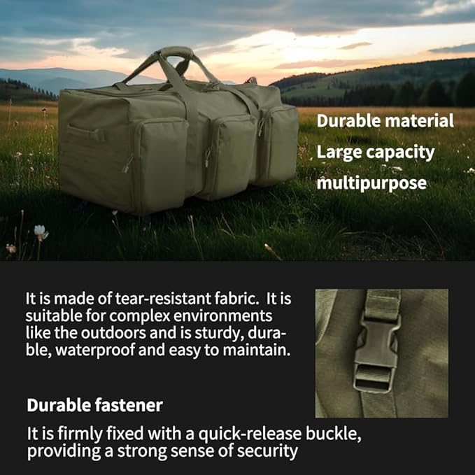 Large Military Travel Duffle Bag Tactical Camping Storage Utility Tote Bag Camping Kitchen Organizer with Deployment Cargo Bag Travel Sports Equipment (Army Green, Large 25.59"x13.78"x13.78")