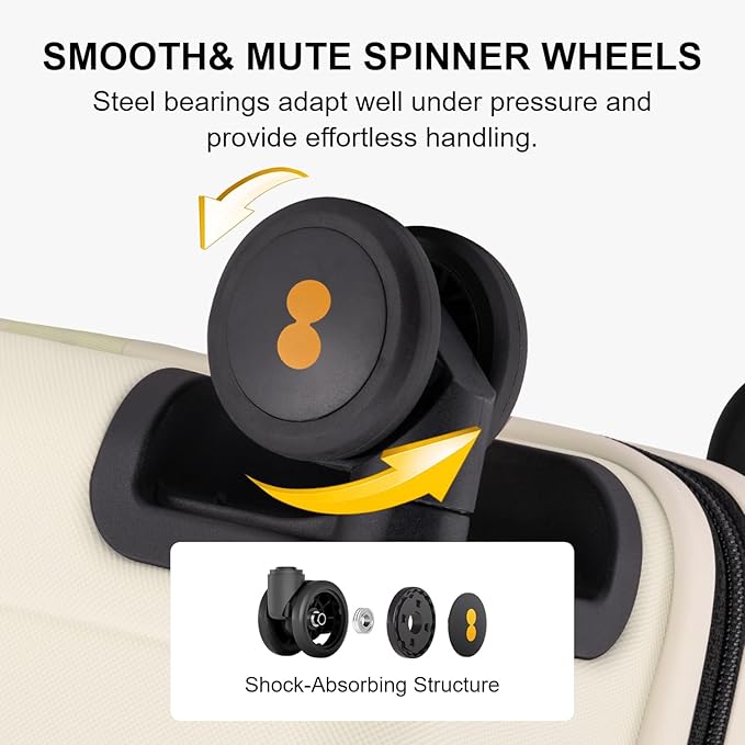 LEVEL8 Carry on Suitcase for Women Men, Carry-on Luggage Airline Approved, Travel Bag with Spinner Wheels, Lightweight Luminous Textured Hard Shell, Tsa Lock, 20 Inch, Cream White