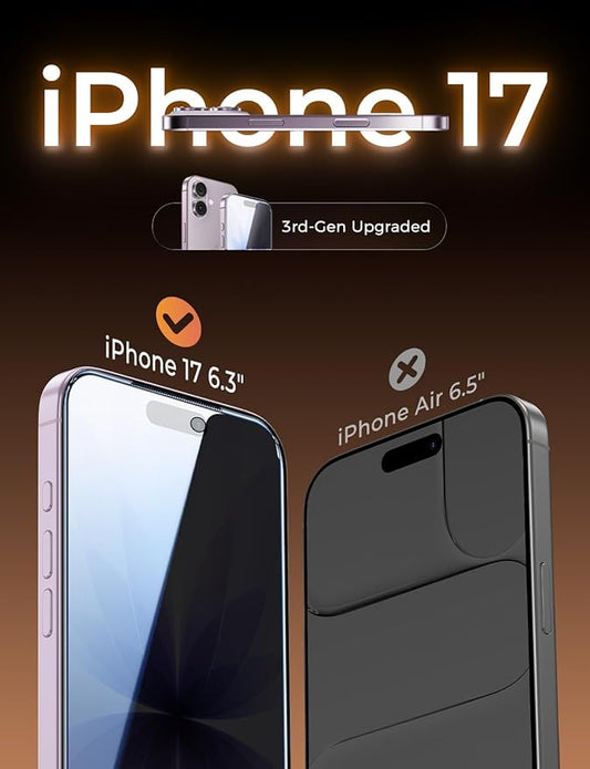 MAGIC JOHN 3rd Gen Upgraded for iPhone 17 Privacy Screen Protector 6.3 Inch,25°Anti-Spy Screen,Shockproof Tempered Glass,Auto Dust-Removal,Bubble Free,Easy Installation,2 Pack