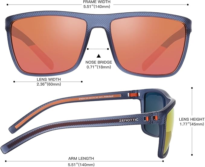 ZENOTTIC Polarized Sunglasses for Men Lightweight TR90 Frame UV400 Protection Square Sun Glasses