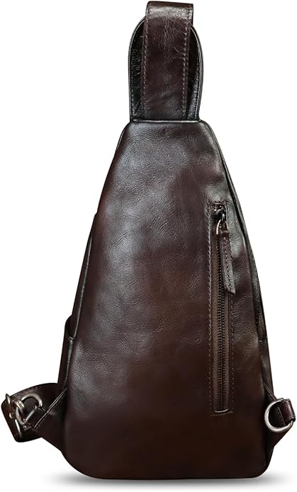 Genuine Leather Silng Bag for Men and Women Vintage Leather Sling Backpack Purse Shoulder Crossbody Bag Chest Bag
